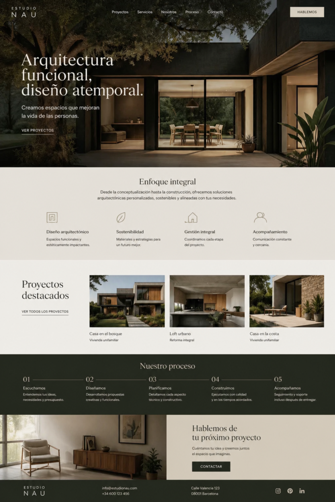 ejemplo de diseño web para estudio de arquitectura optimizada para captar proyectos y clientes