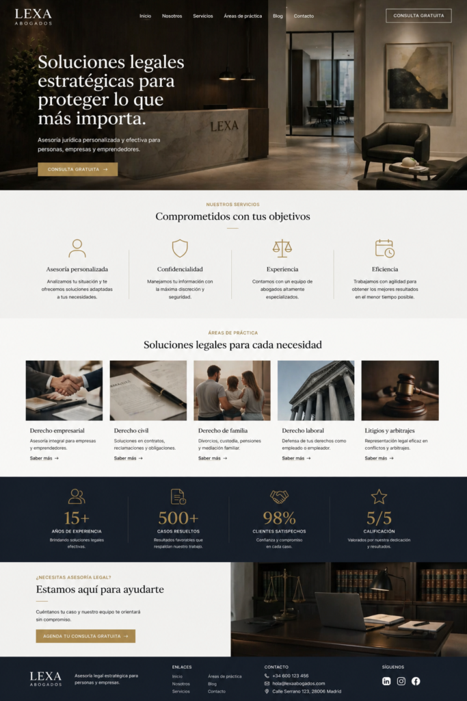 ejemplo de página web para abogados diseñada para generar contactos y clientes desde Google