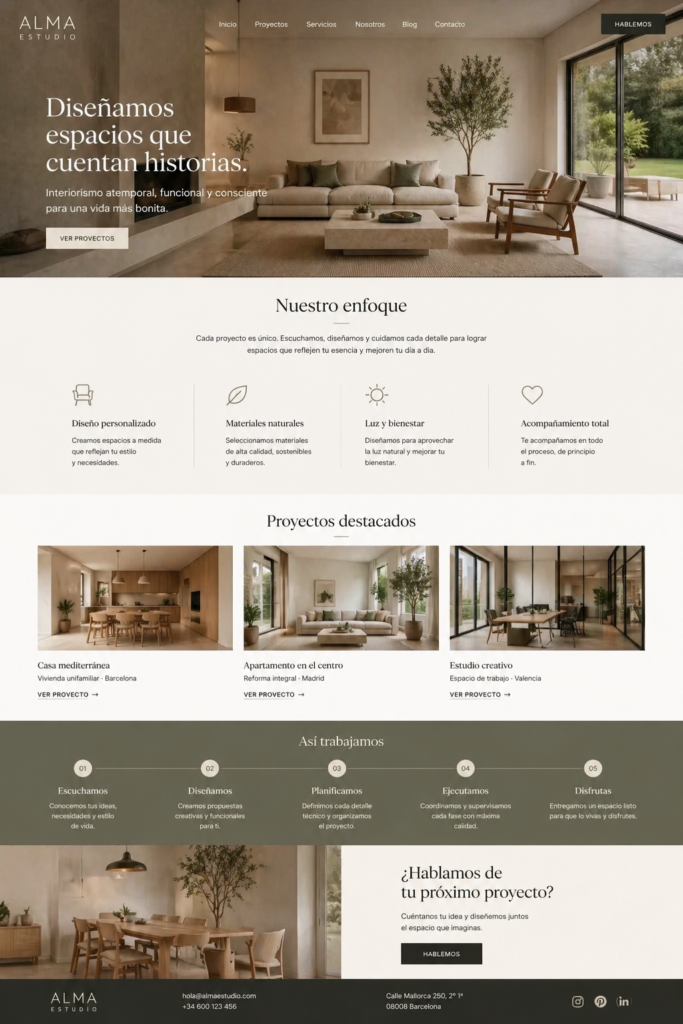 ejemplo de página web para estudio de interiorismo diseñada para captar clientes y mostrar proyectos